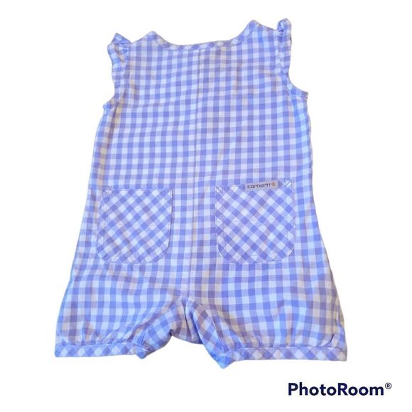 Carhartt Girls’ Infant Woven Plaid Purple White Romper 6M - Picture 5 of 12